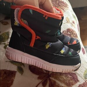 Kids Black Dinosaur fur boots with side closing